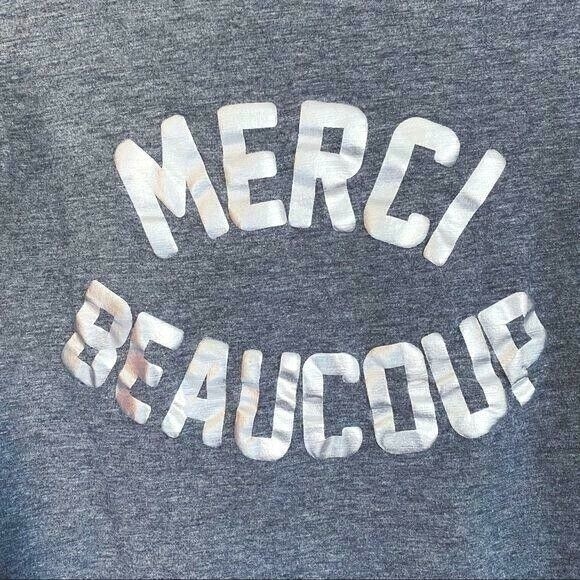 LOFT Women's XS Extra Small T-Shirt Gray Tee 3/4 Sleeve French Merci Beaucoup - Picture 2 of 5